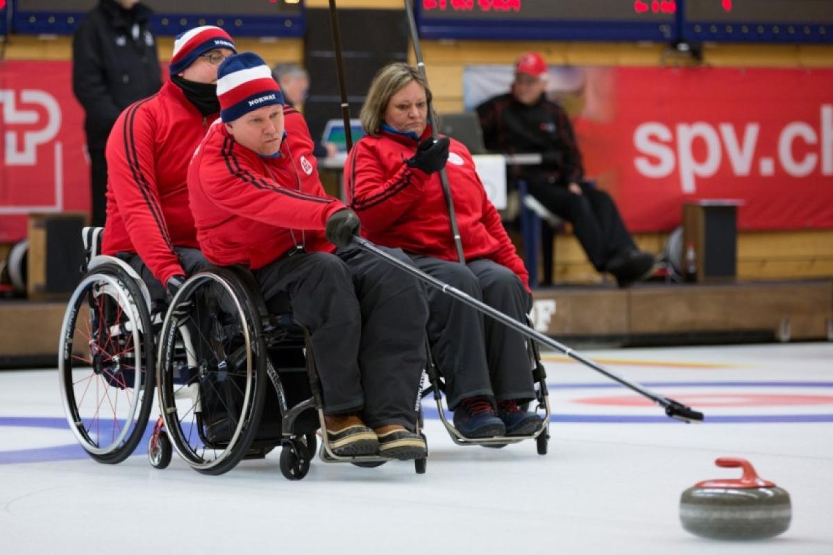Norway - wheelchair curling - World Championships 2016 Wheelchair curlers in action
