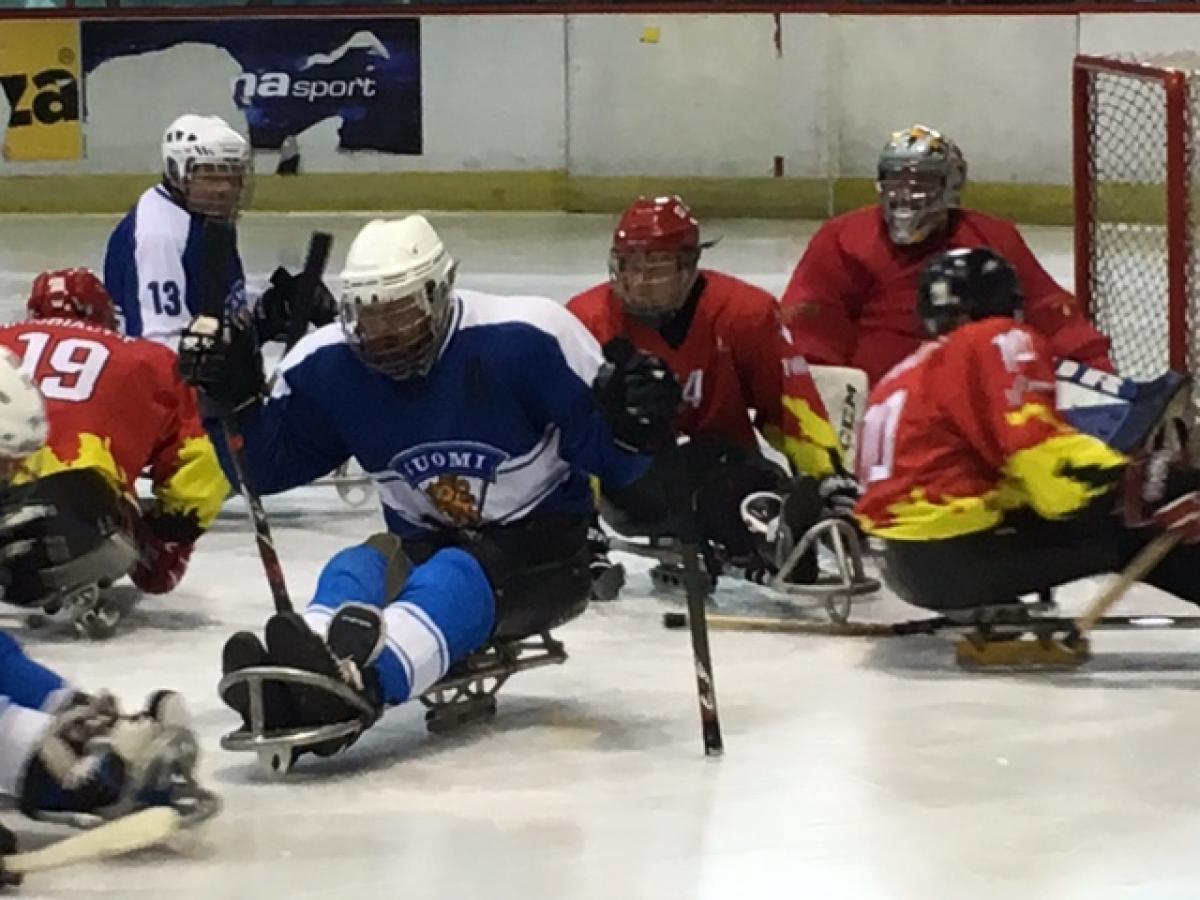 View on ice sledge hockey field of play