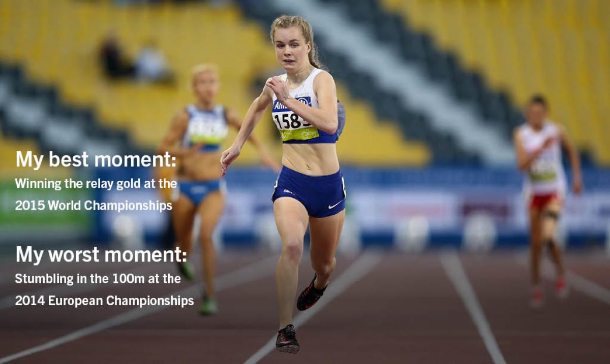 Girl on a track, running