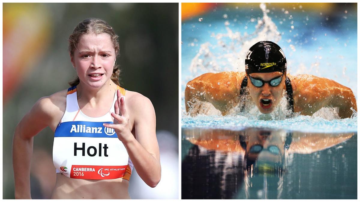 collage - Isis Holt and Sophie Pascoe Australian sprinter Isis Holt and New Zealand swimmer Sophie Pascoe break world records.