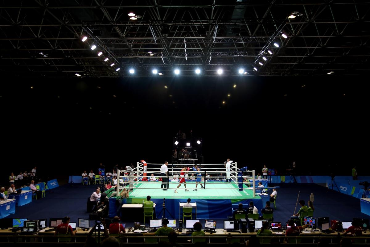 View of a boxing ring inside a venue