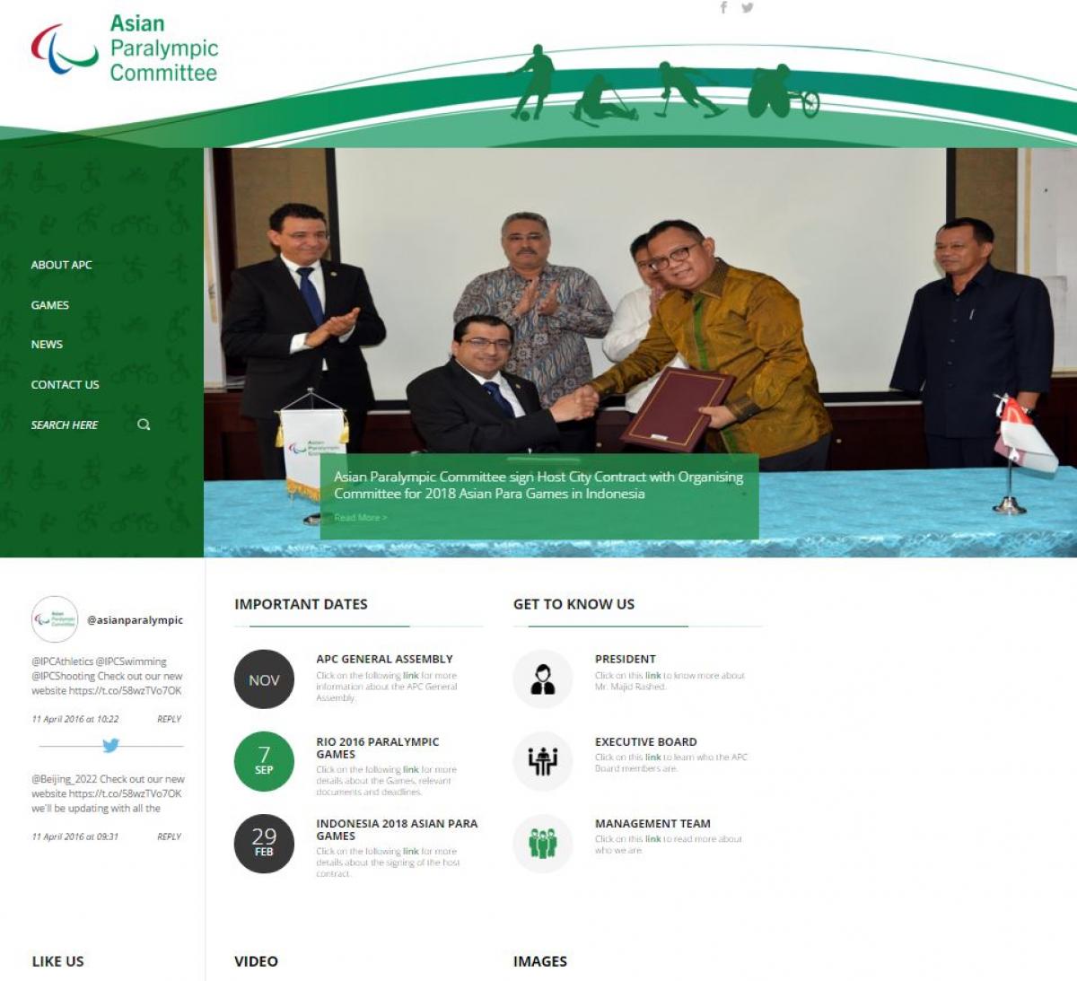 Screenshot of what the new Asian Paralympic Committee's website
