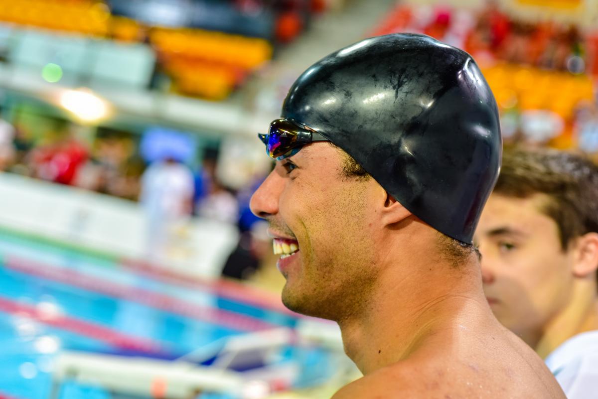 Close up of man with swim cap