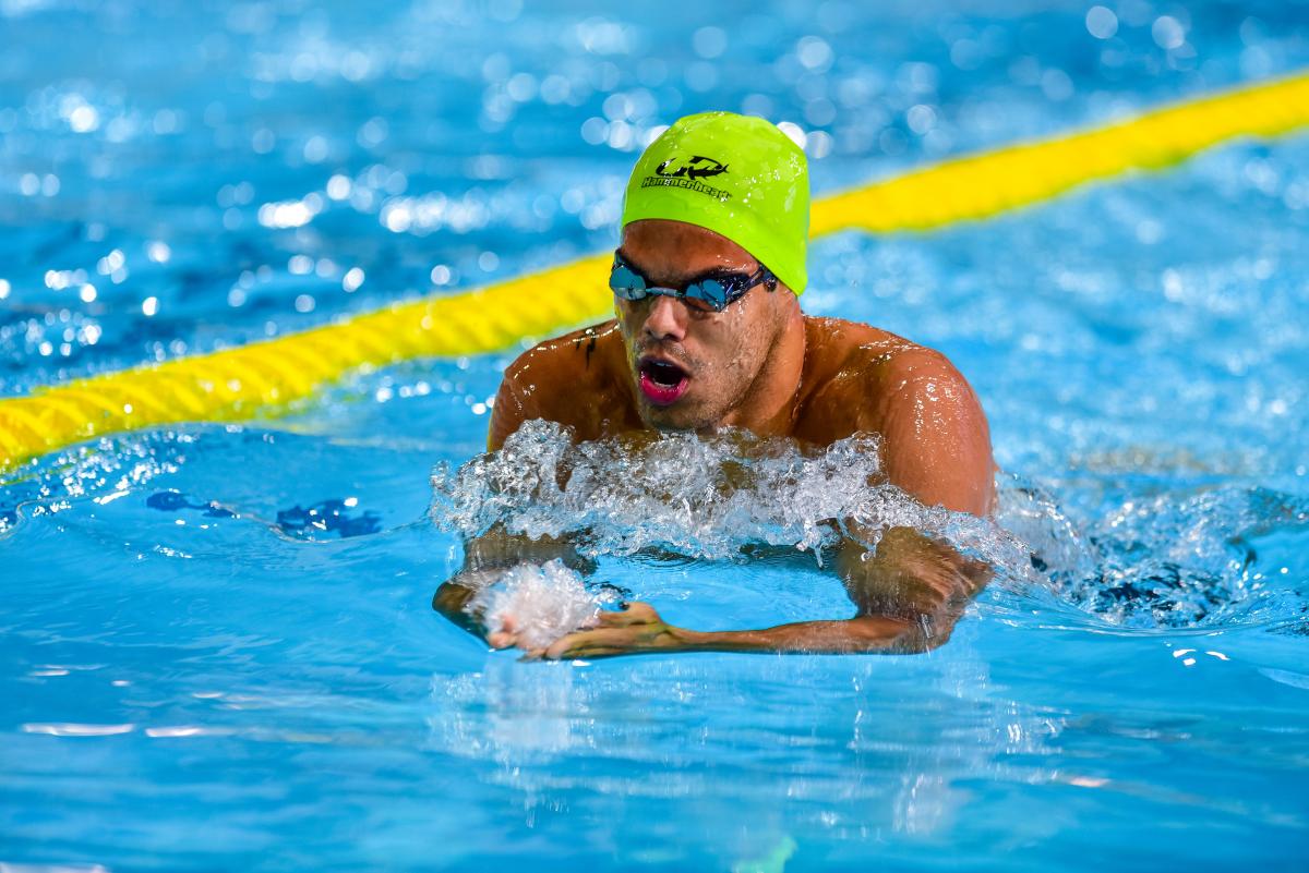 Andre Brasil of Brazil competes at the 2016 IPC Swimming European Open Championships in Funchal, Portugal.