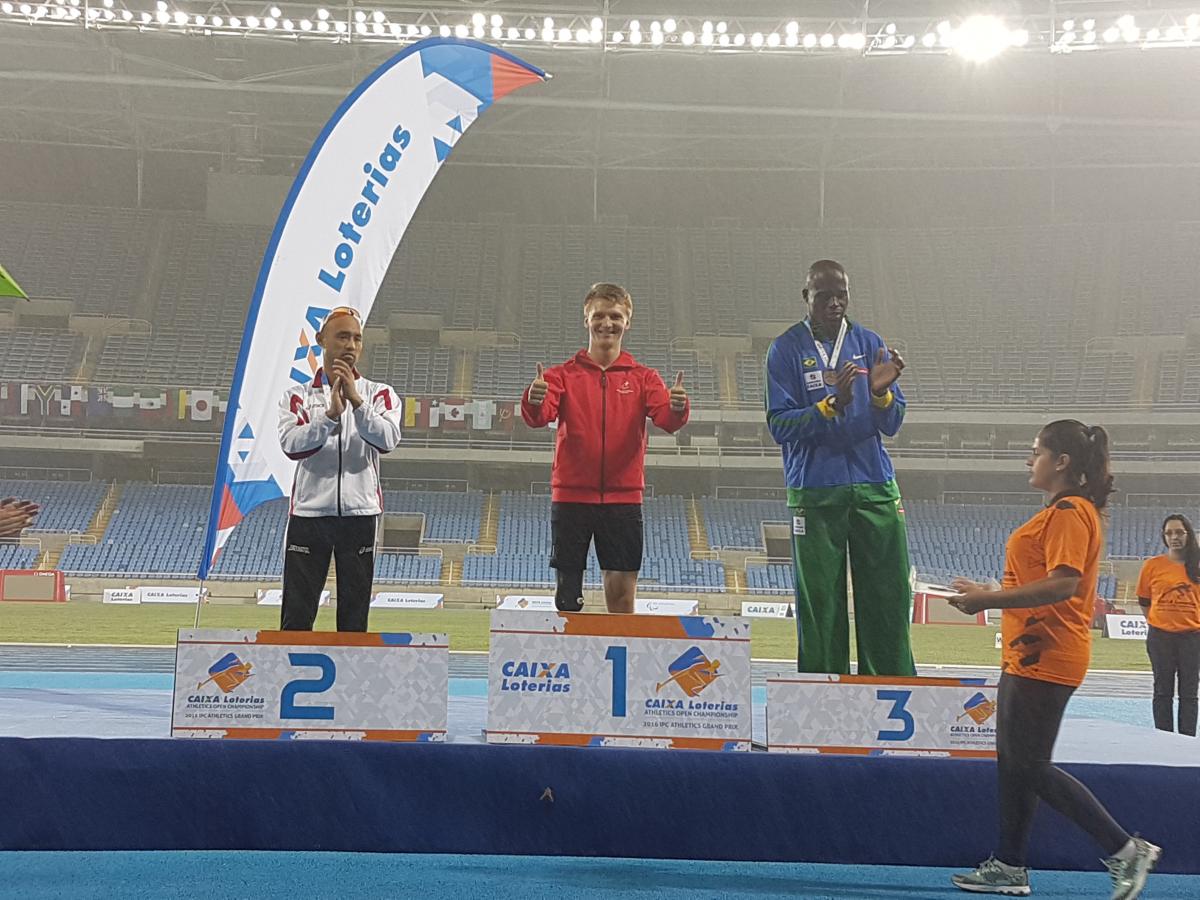 Denmark's Daniel Jorgensen celebrates victory at the Rio 2016 Test Event.