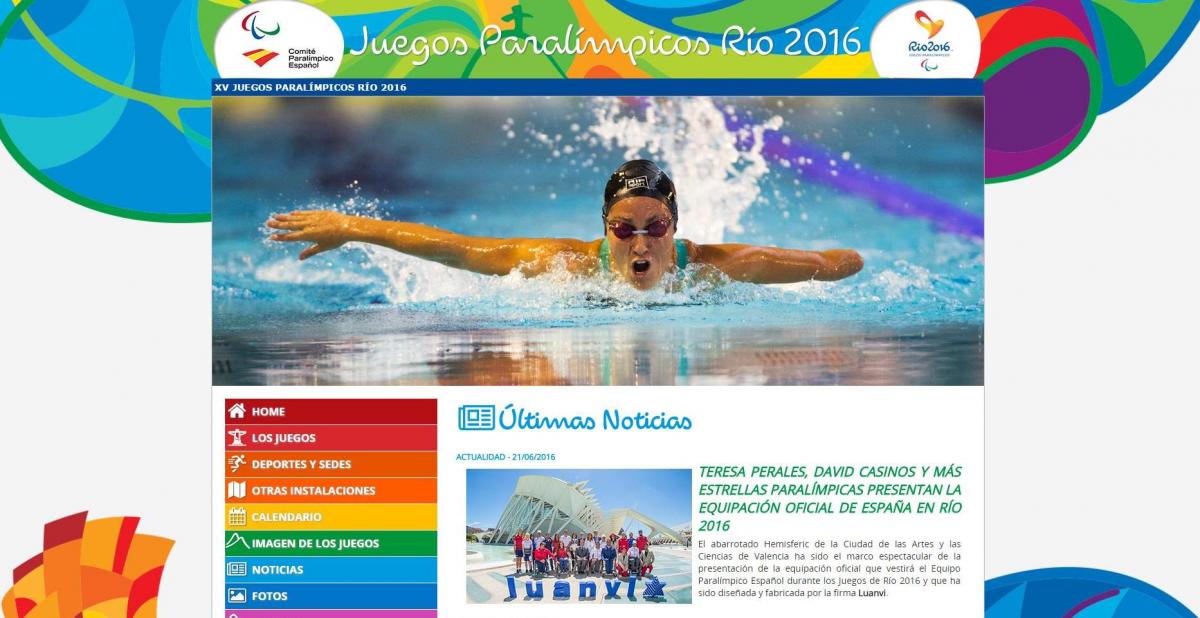NPC Spain launched Rio 2016 webpage www.paralimpicos.es/rio2016 The Spanish Paralympic Committee launched Rio 2016 webpage