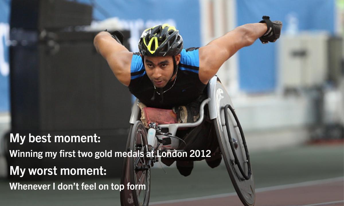Walid Ktila - Tunisia - best and worst moments Man with helmet racing in a wheelchair