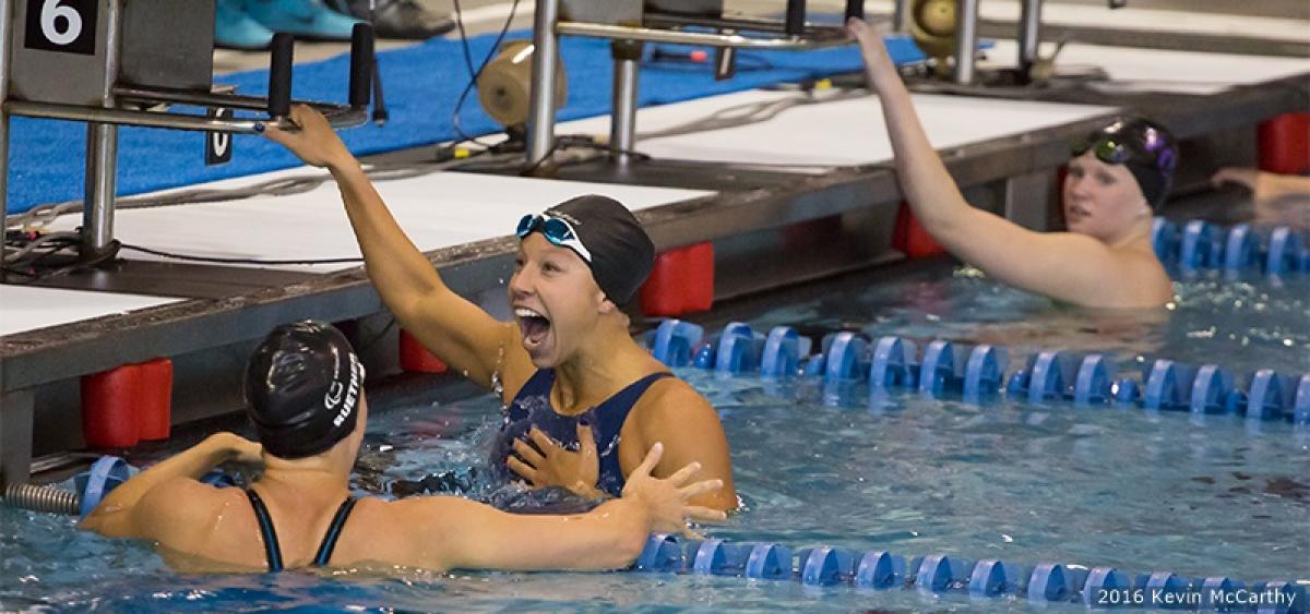 A Para swimmer celebrates a new world record