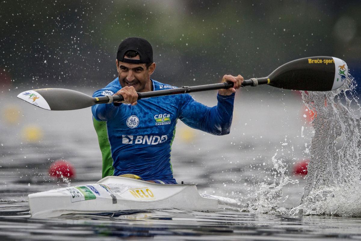 Man in a canoe in action