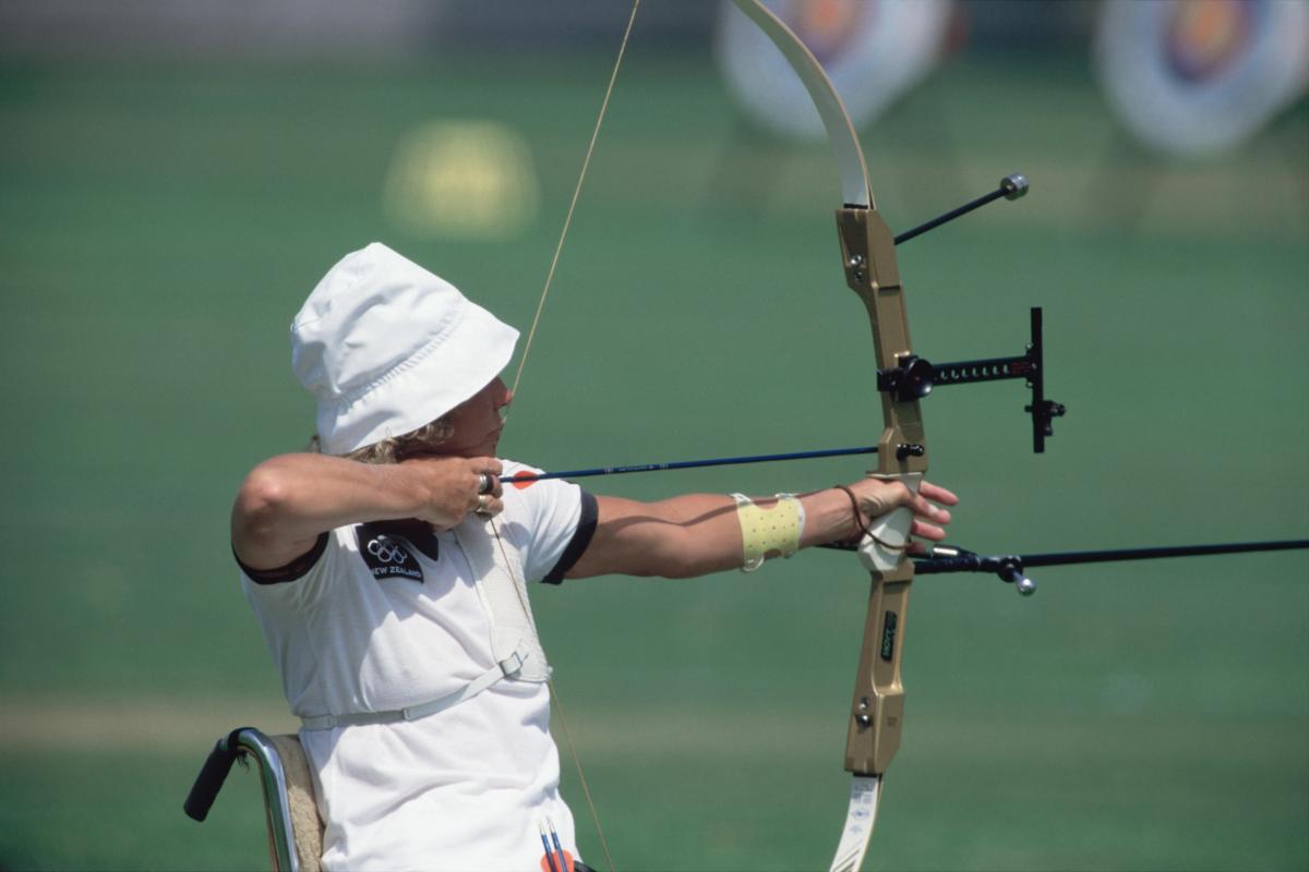 Neroli Susan Fairhall - VISA Paralympic Hall of Fame Woman in wheelchair doing archery