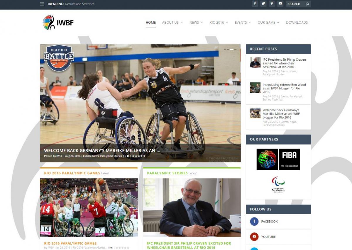 Screenshot of the International Wheelchair Basketball Federation's new website