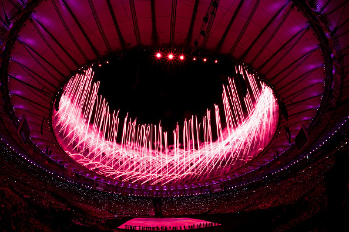 Fireworks explode during the Opening Ceremony of the Rio 2016 Paralympic Games at Maracana Stadium