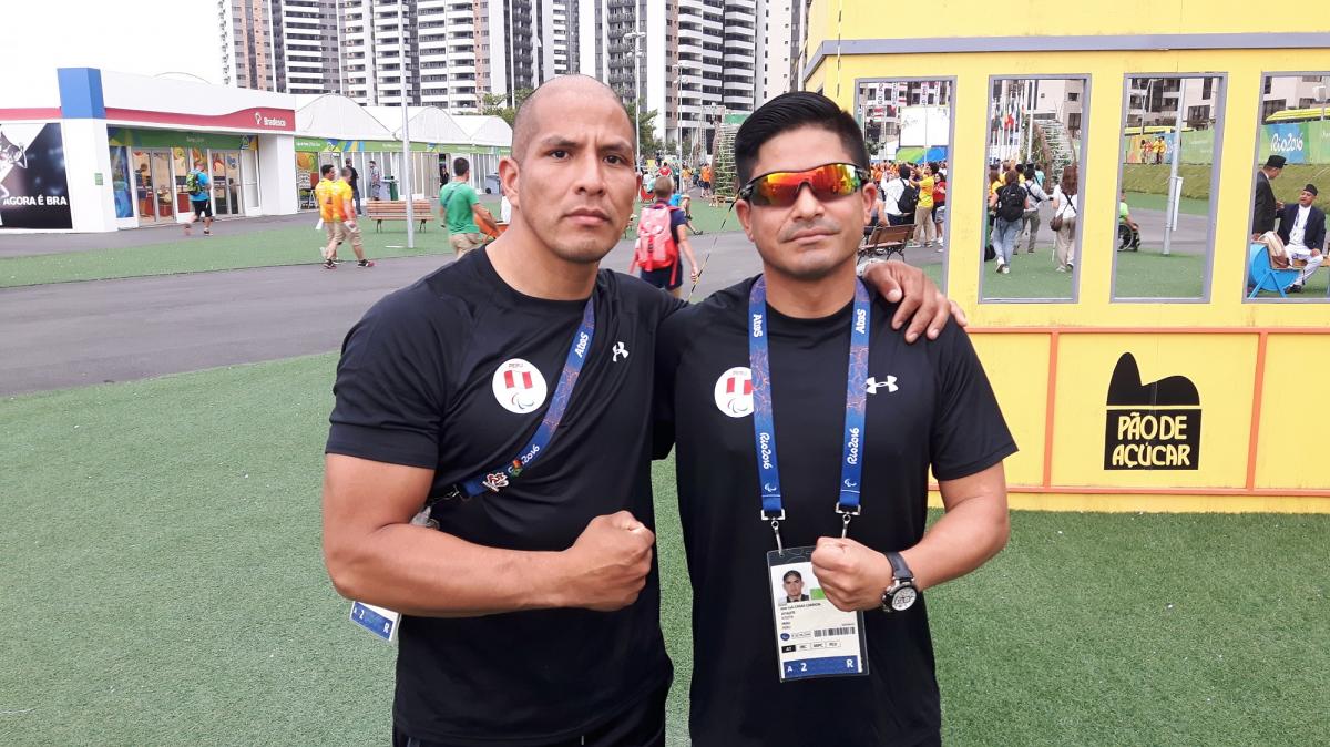 Two Peruvian soldiers at the Paralympic Village