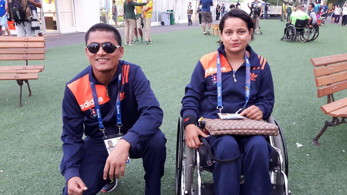 Nepalese swimmer Kunwar Laxmi and track and field athlete Bikram Rana Members of Nepal's delegation at the Athletes Village
