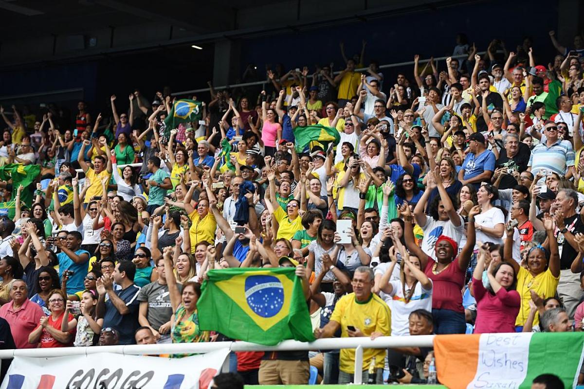 Spectators cheer during the Rio 2016 Paralympic Games Spectators cheer during the Rio 2016 Paralympic Games on Saturday