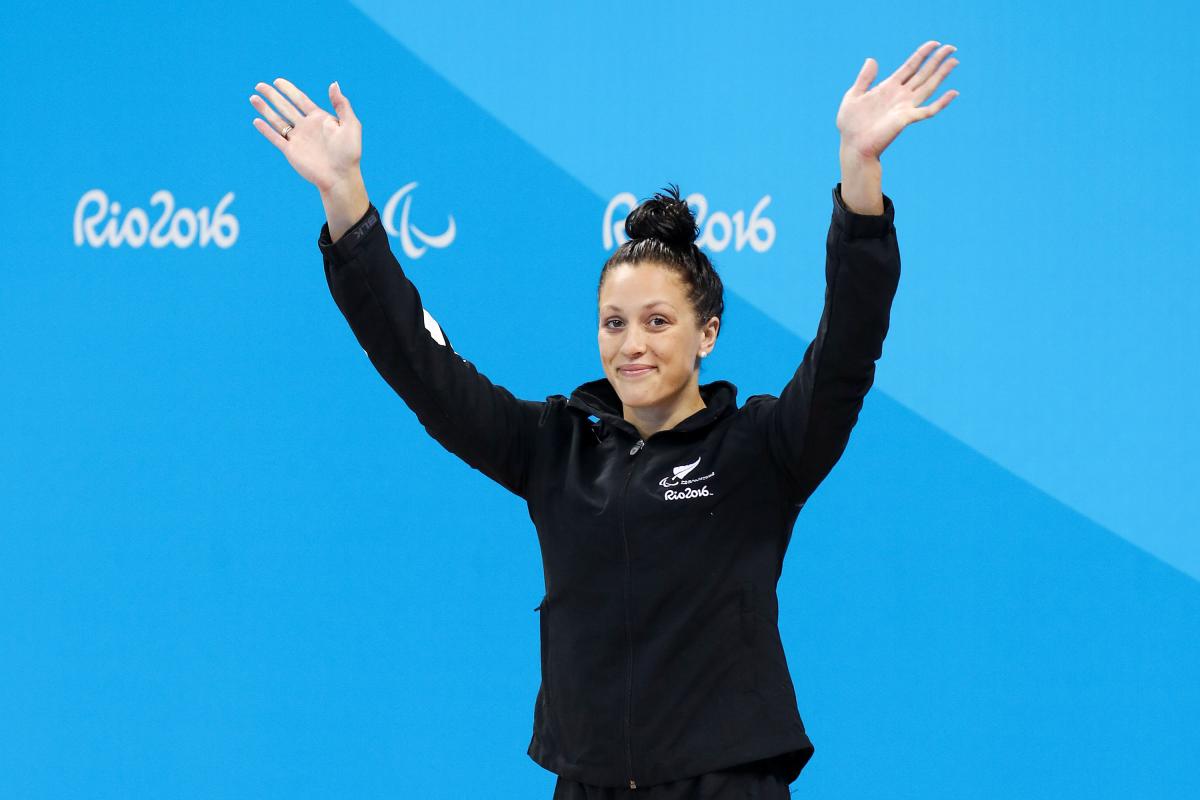 Sophie Pascoe Sophie Pascoe of New Zealand stands on the podium after winning a gold medal in the women's 100m Backstroke S10 final at the Rio 2016 Paralympic Games.