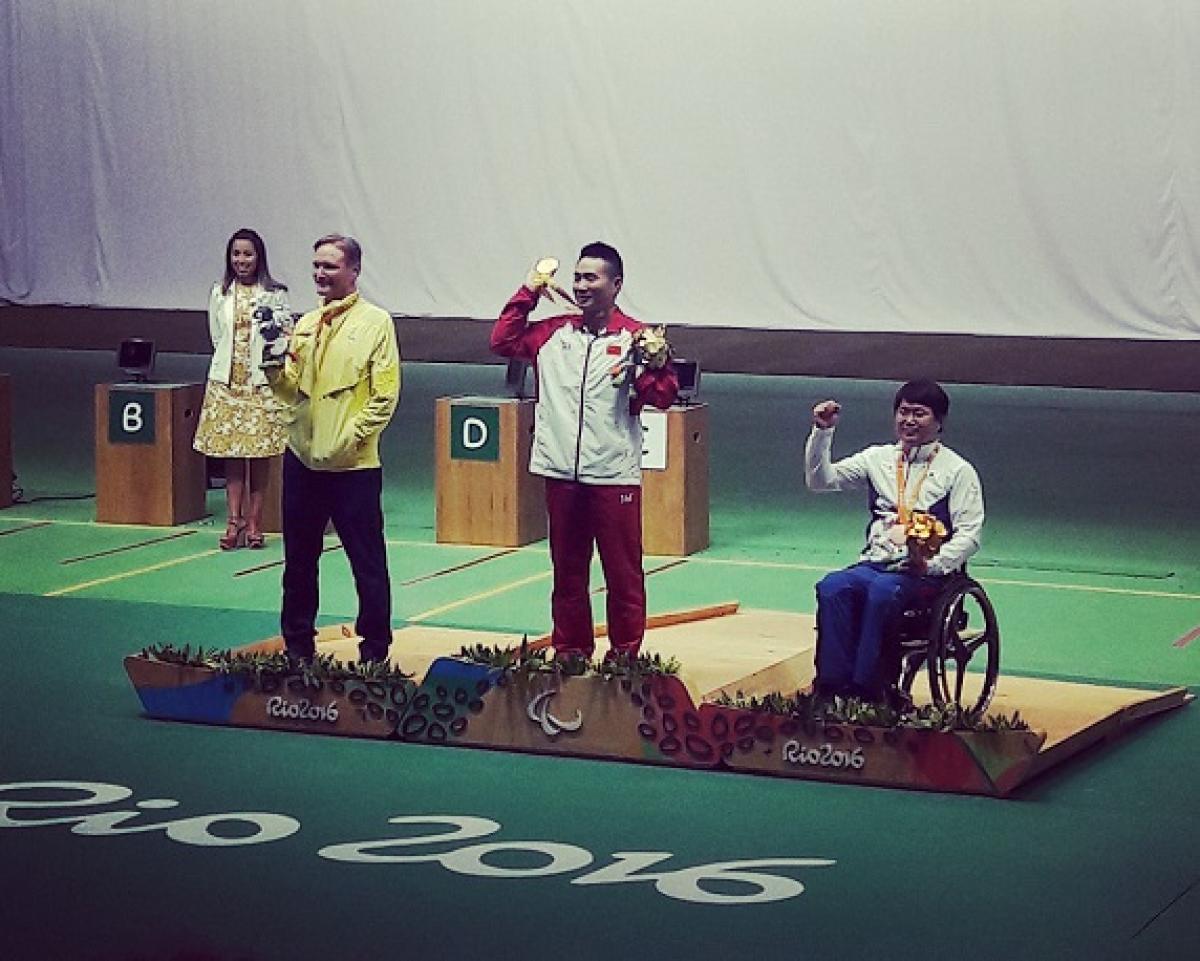 Xing Huang Rio 2016 Xing Huang celebrates shooting gold medal win in Rio 2016