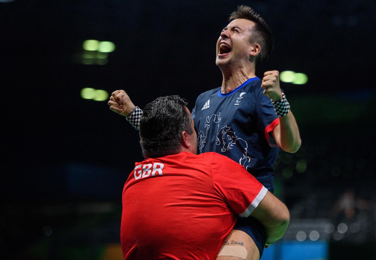 Will Bayley celebrates his 3-1 win against Israel Pereira Stroh BRA in the Men's Singles - Class 7