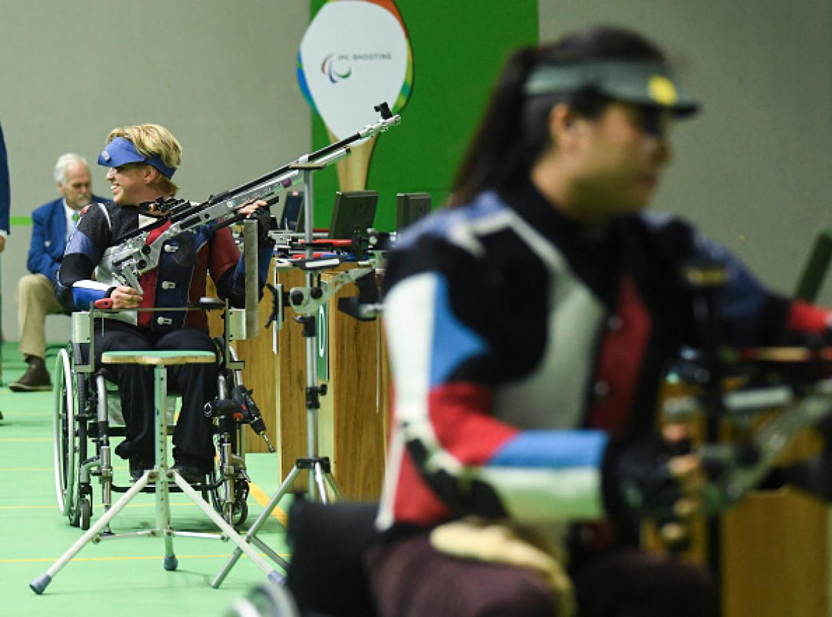 Veronika Vadovicova gold medalist at Shooting R2 Women's 10m Air Rifle Standing SH1 Final at the Rio 2016 Paralympic Games.