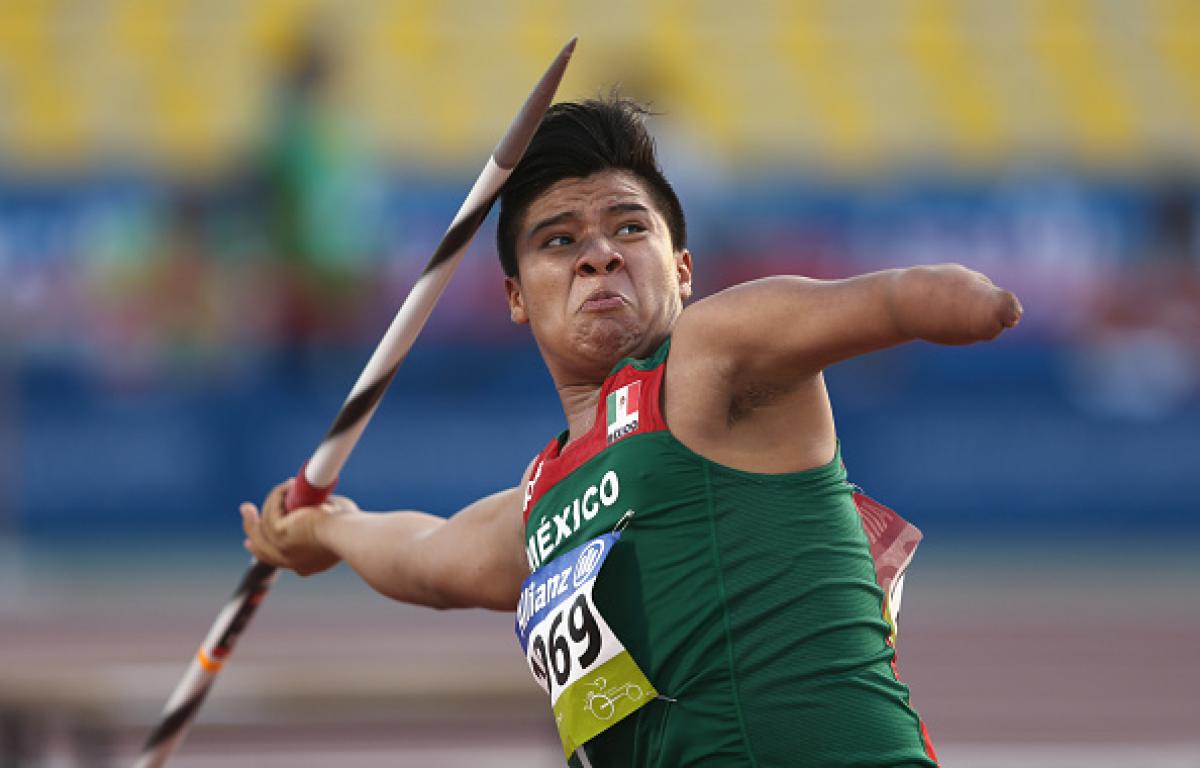 Eliezer Buenaventura of Mexico Eliezer Buenaventura of Mexico competes in the men's javelin F46 final during the Evening Session at the Doha 2015 IPC Athletics World Championships.