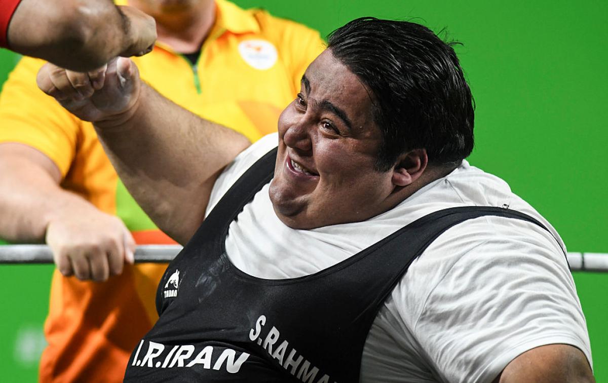 Siamand Rahman - Rio 2016 Siamand Rahman of Iran celebrates his victory on the Powerlifting - Men's +107kg Group A at Riocentro Pavillon 2