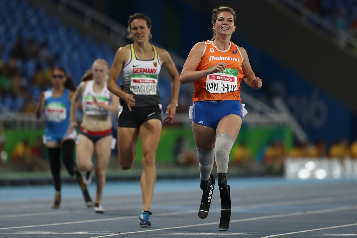 Marlou van Rhijn of Netherlands competes in the Women's 200m - T44 Fina