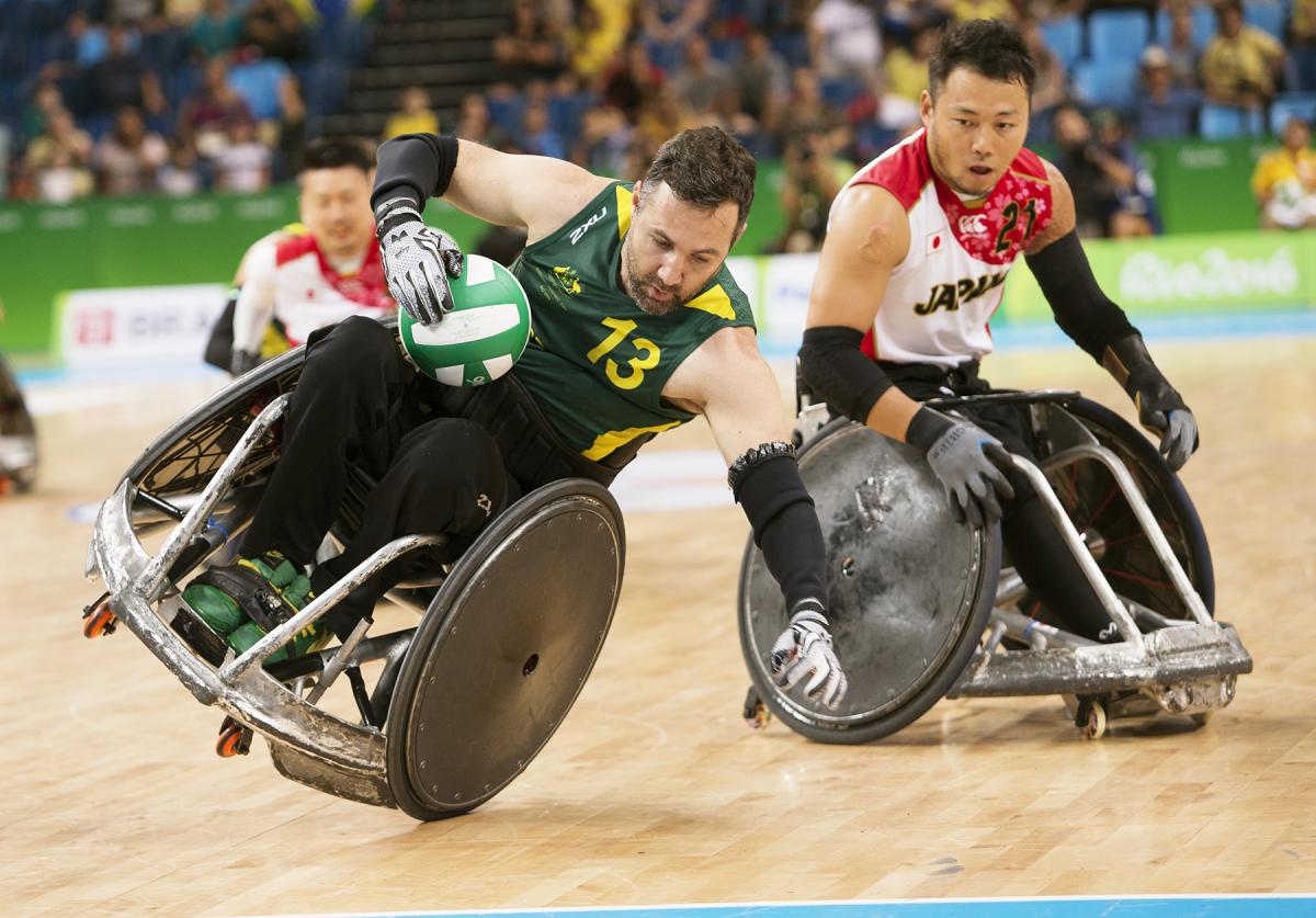 Cameron Carr playing for Australia against Japan in Wheelchair Rugby in Rio