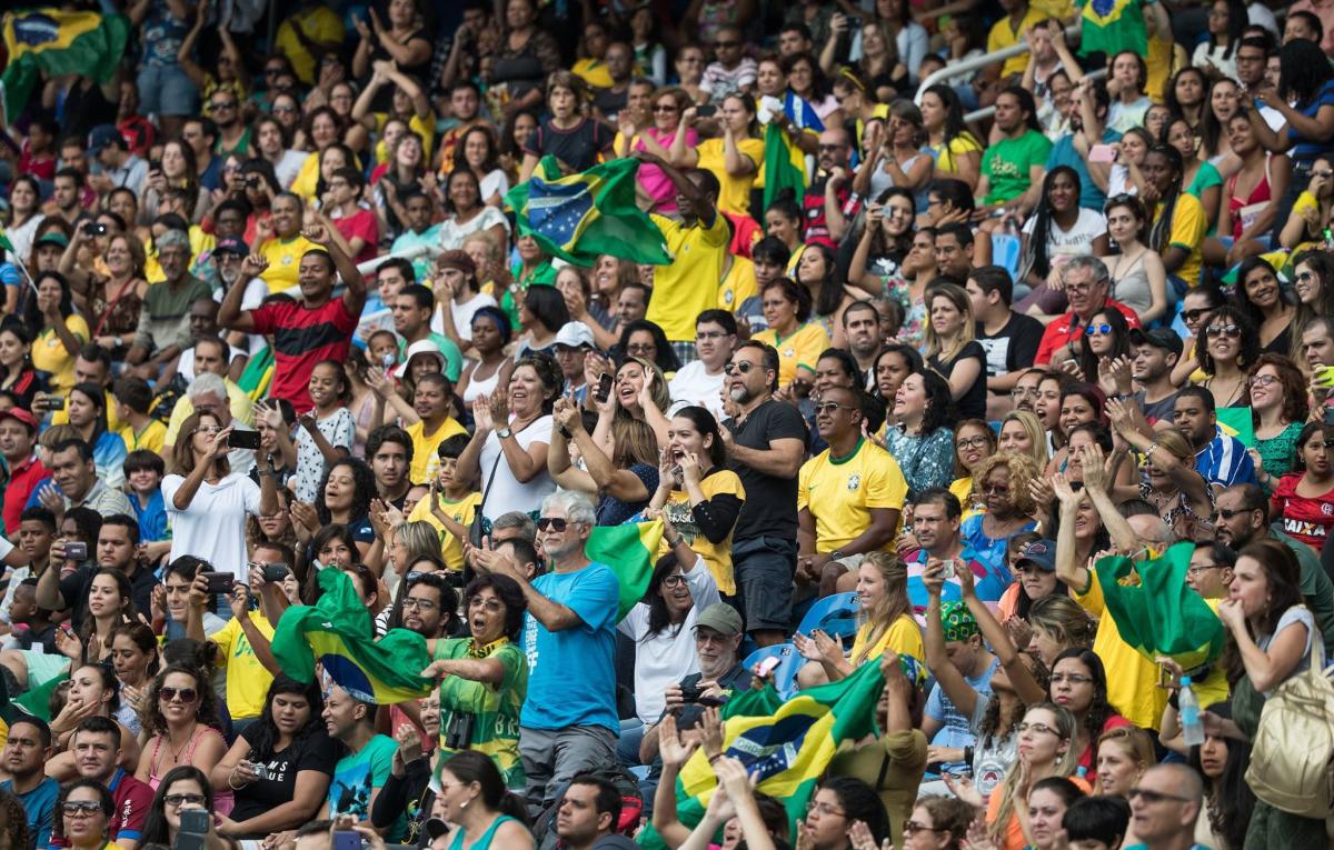 Fans cheering for Brazil at the Rio 2016 Paralympic Games.