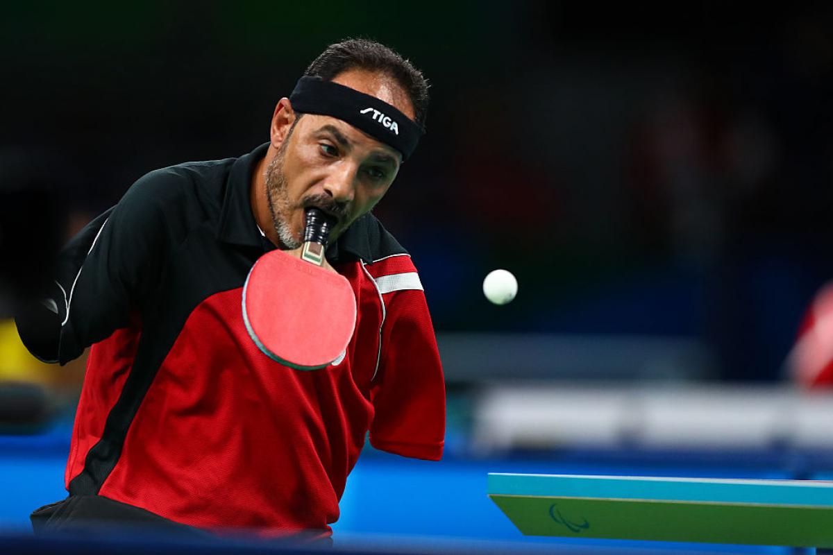 Ibrahim Hamadtou of Egypt competes in the men's singles Table Tennis - Class 6 at the Rio 2016 Paralympic Games.