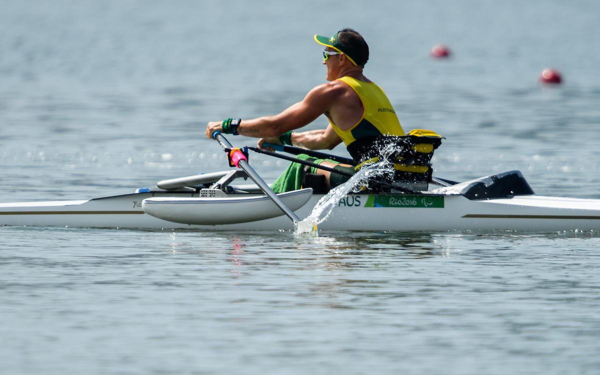 Erik Horrie of Australia competes in the AS Men's Single Scu. - ASM1x Final A at the Rio 2016 Paralympic Games.