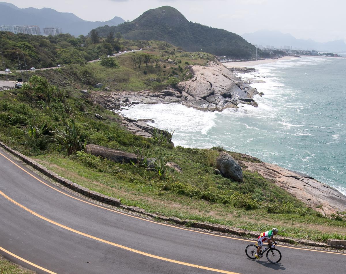 Iranian cyclist Bahman Golbarnezhad during the road race C4-5 at Rio 2016.