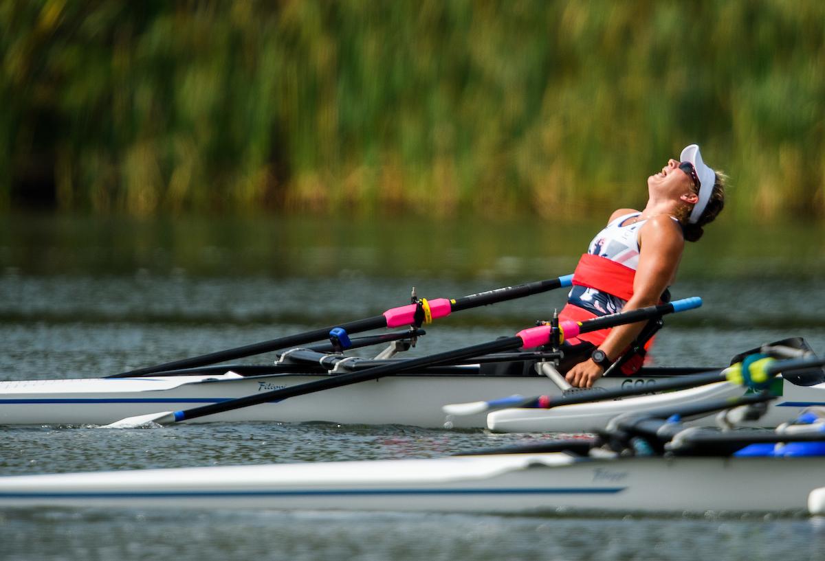 Woman in rowing boat on the water