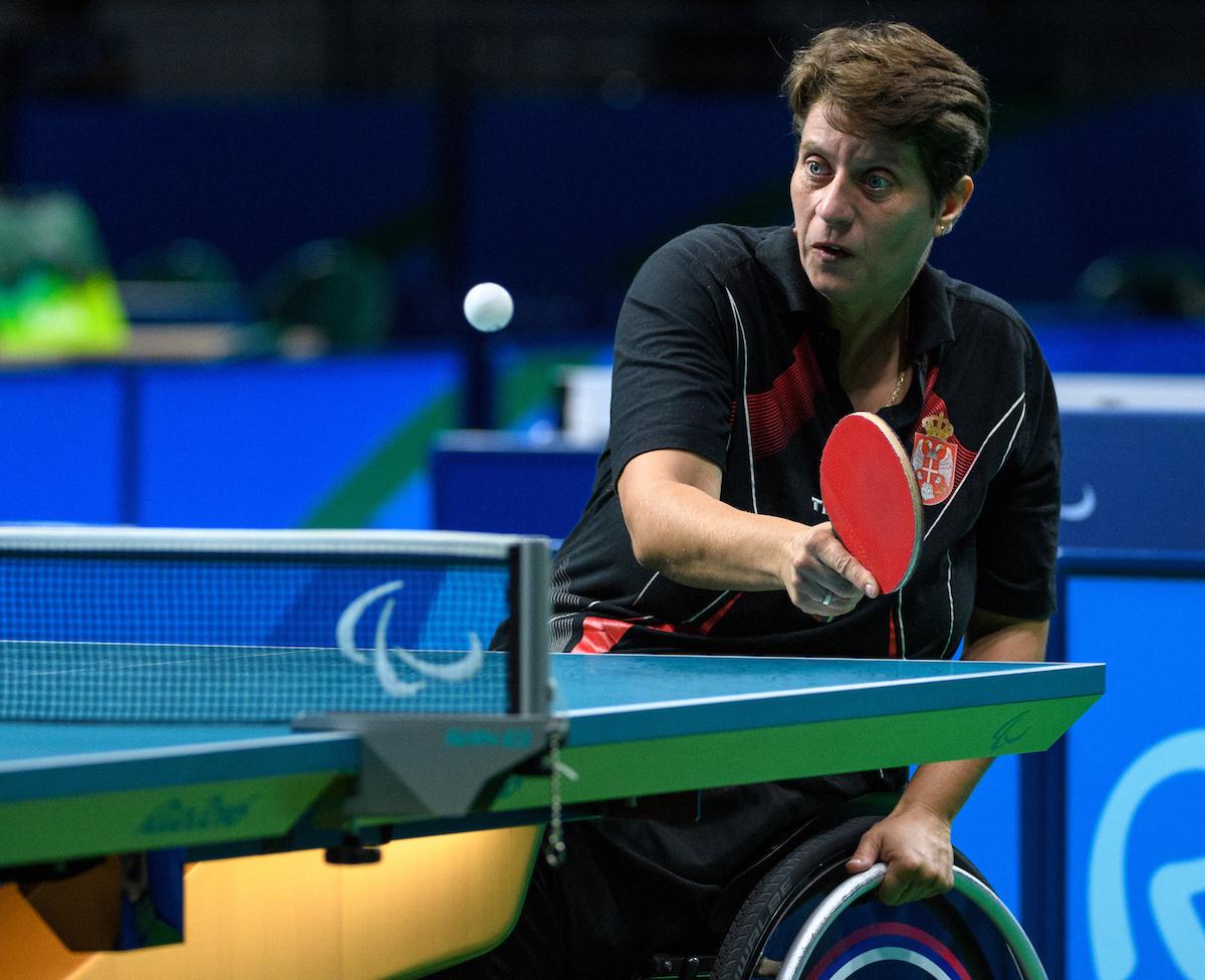 Borislava Peric-Rankovic SRB vs Miao Zhang CHN in the Women's Singles - Cl 4 Gold Medal Match at the Riocentro - Pavilion 3.