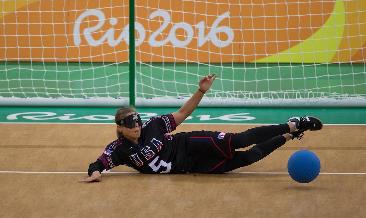 Amanda Dennis USA in action during the Goalball Women's Preliminary Group C match between the United States of America and Brazil at Future Arena