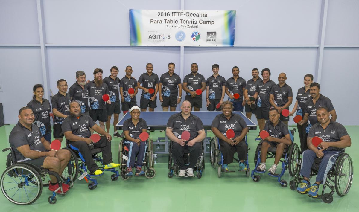 Participants of Para table tennis camp pose for the photo.