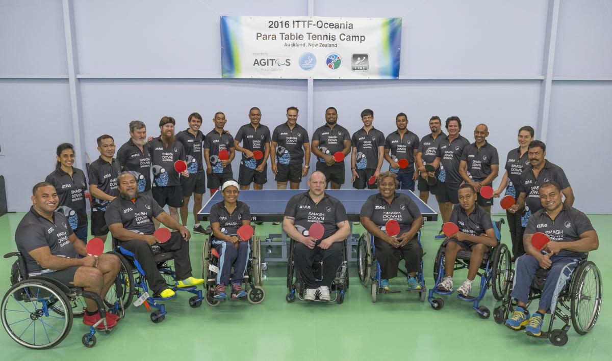 Para table tennis camp in New Zealand Participants of Para table tennis camp pose for the photo.