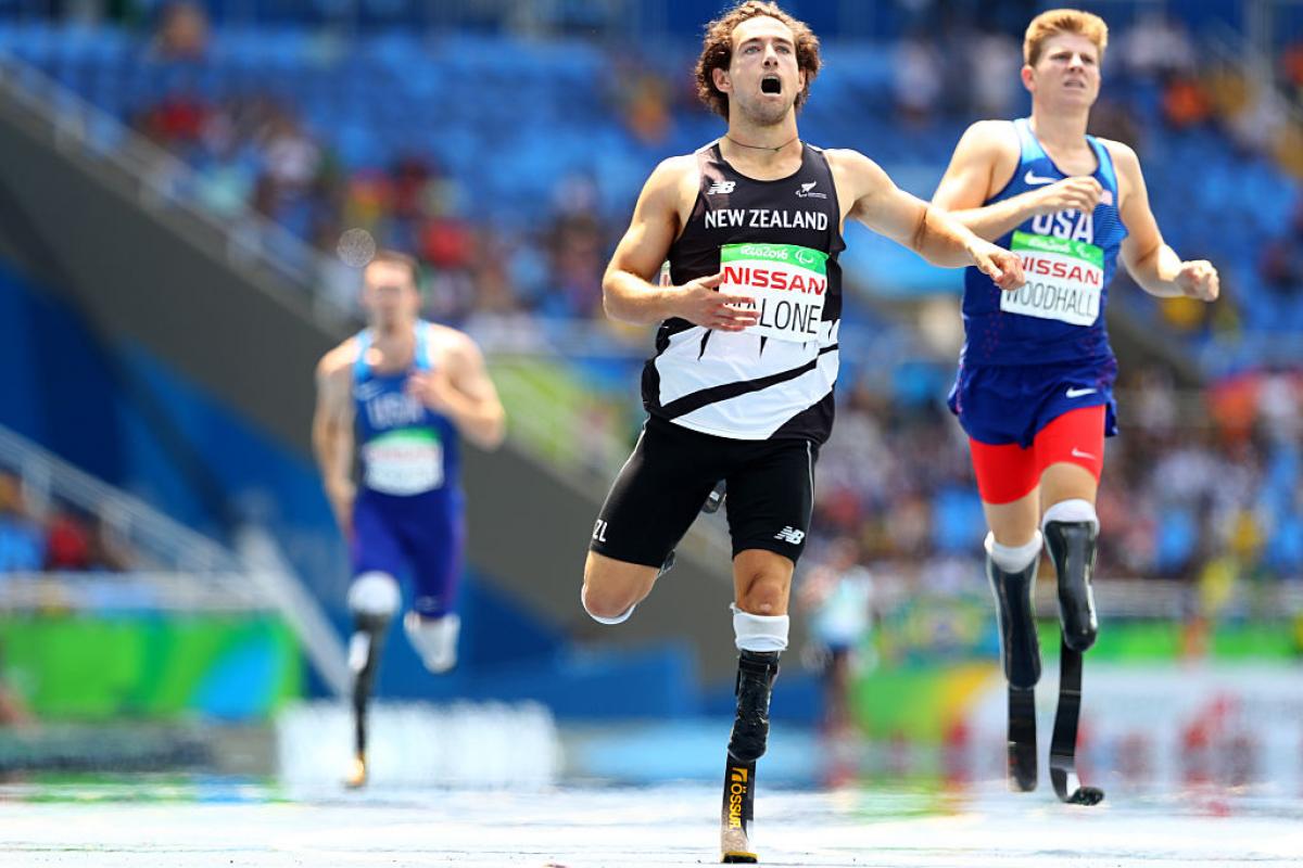 Liam Malone of New Zealand competes in the Men's 400m - T44 final during day 8 of the Rio 2016 Paralympic Games