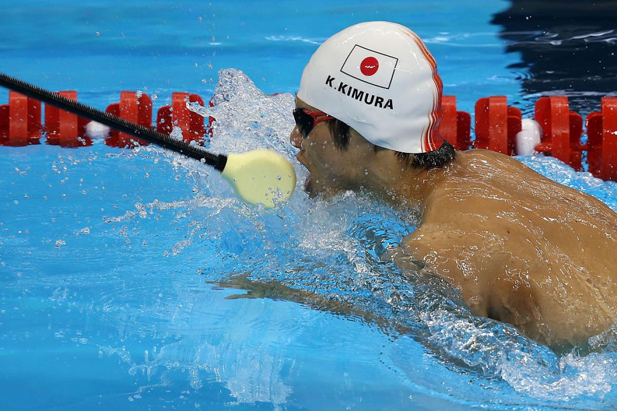 Keiichi Kimura of Japan swims the Men's 100m Breaststroke SB11 final during the Paralympic Swimming Tournament