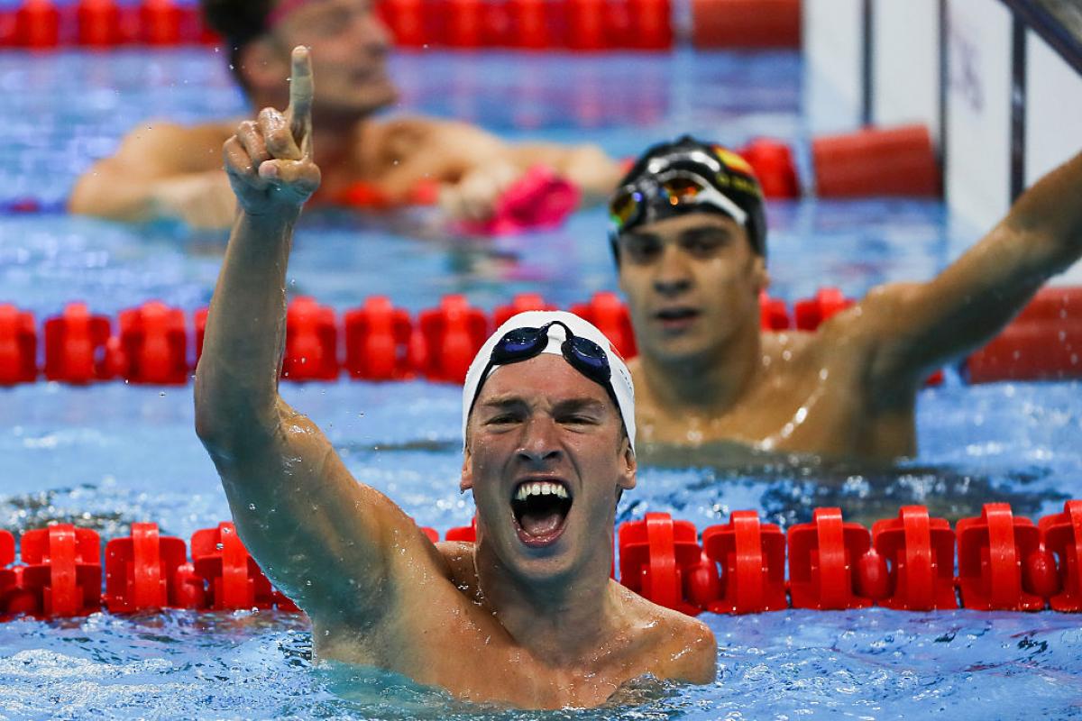 Andreas Onea of Austria competes at the Men's 100m Breaststroke SB8 Final at the Rio 2016 Paralympic Games.