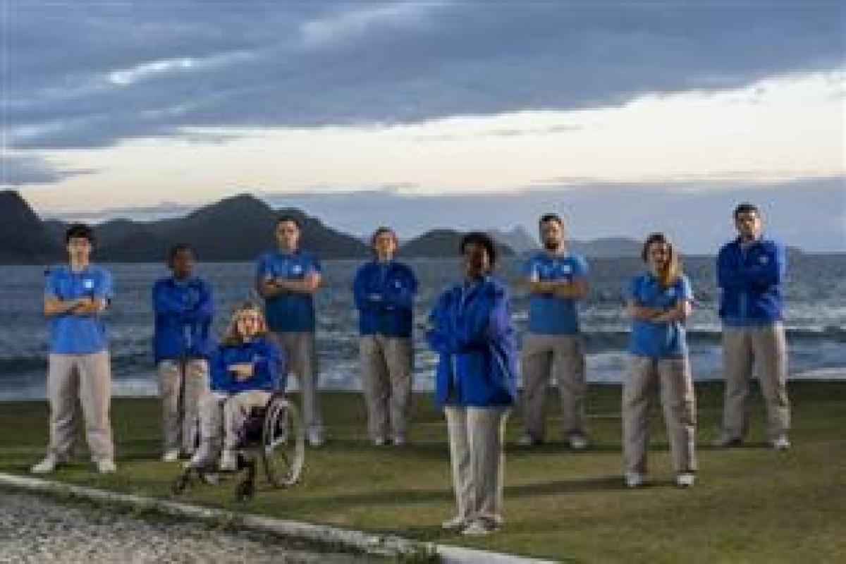 The Rio 2016 Pioneer Volunteers group photographed during the filming of the campaign.