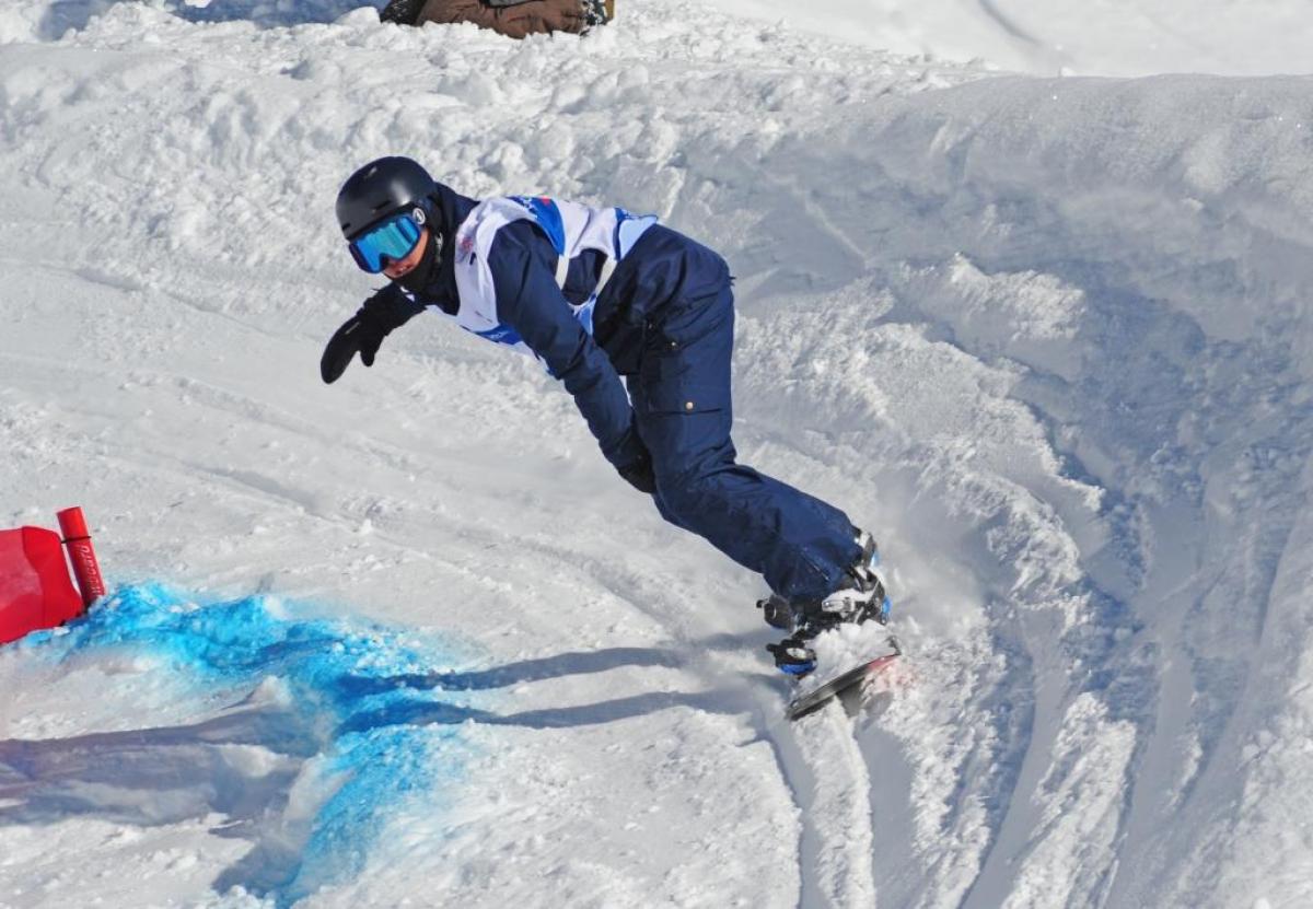 Japan’s Gurimu Narita competes at the 2017 World Para Snowboard Championships in Big White, Canada.