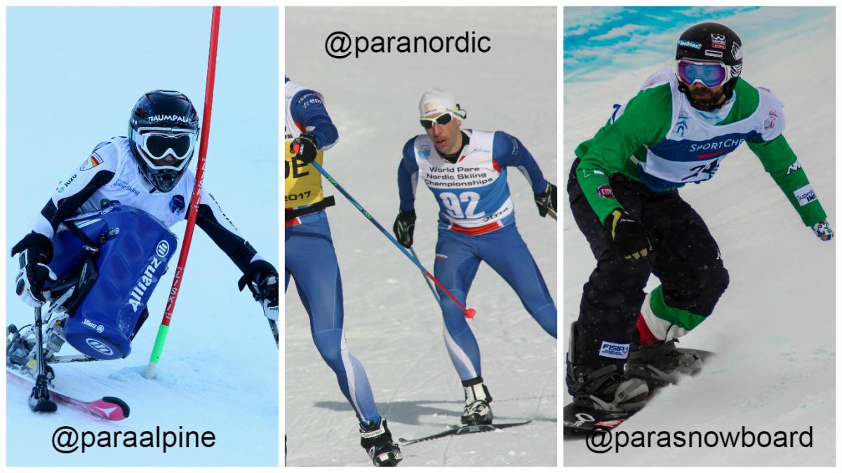 Alpine skiing, snowboard, nordic skiing - collage Alpine skiing, snowboard, nordic skiing - collage
