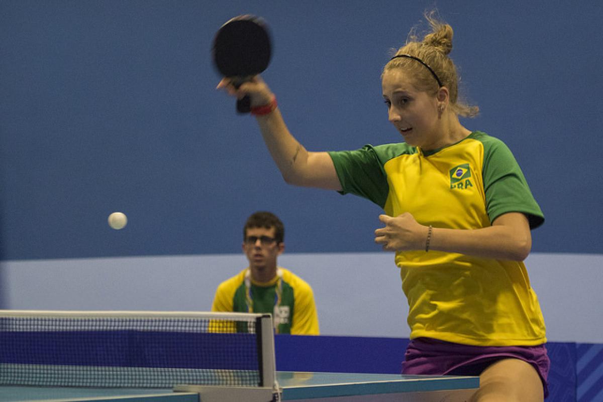 Brazilian table tennis player Danielle Rauen in action at the Sao Paulo 2017 Youth Parapan American Games.