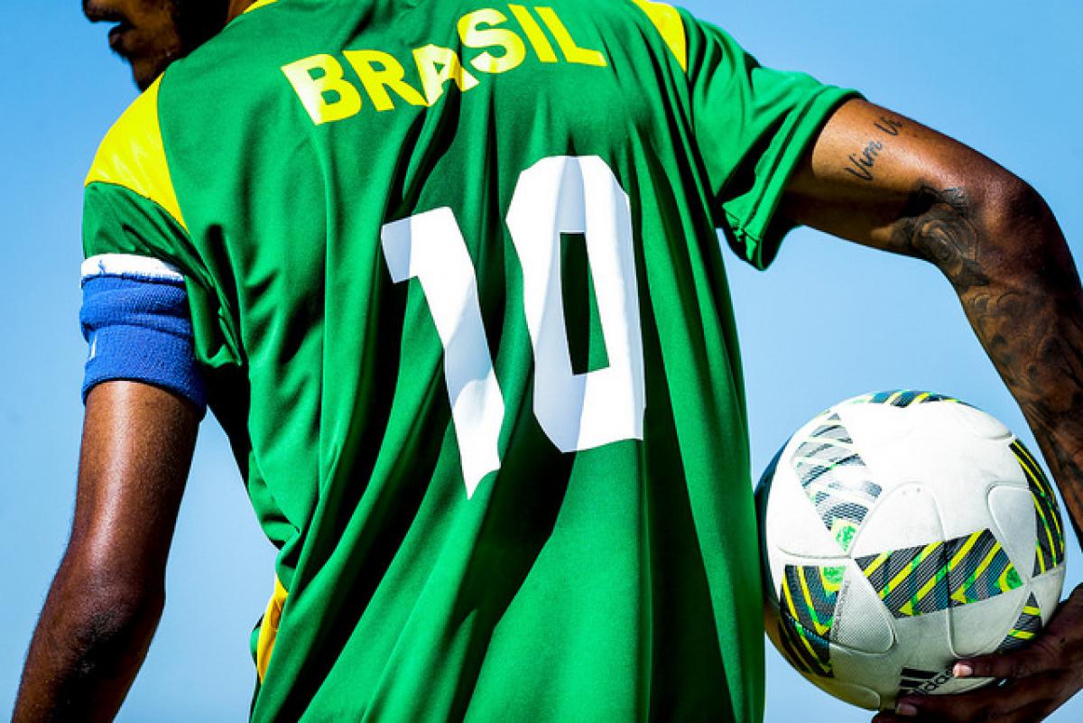 Football 7 A Brazilian football 7 player ready for action a Sao Paulo 2017.
