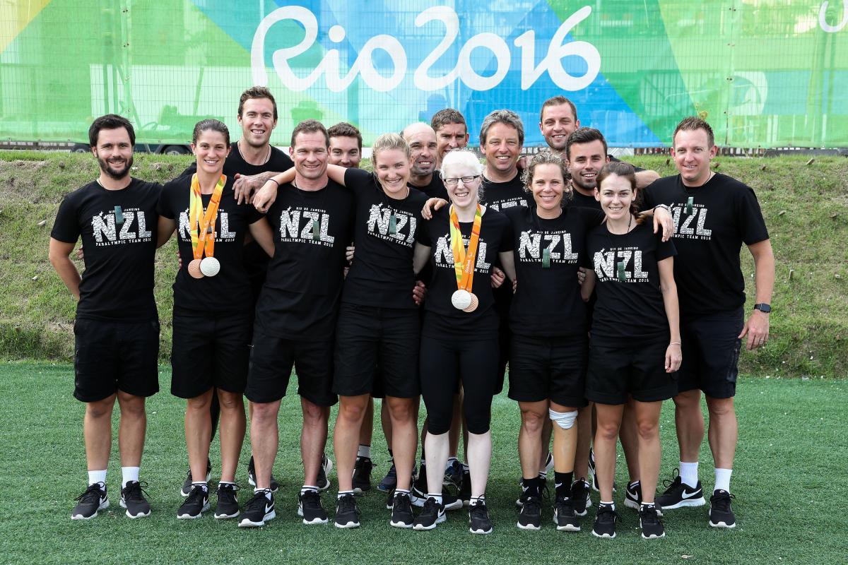 Group of Para cyclists gather together for a photo during the Rio 2016 Paralympics