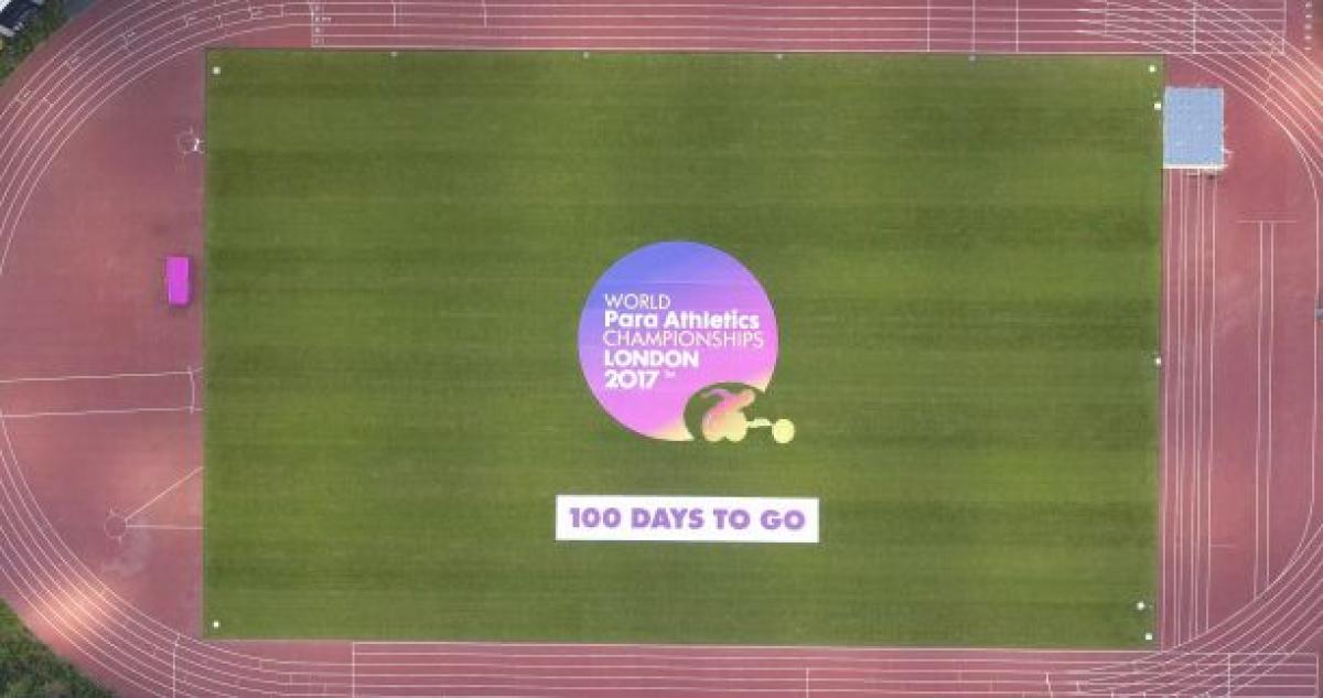 100 days to go until London 2017 An aerial shot of the London 2017 logo to mark 100 days to go until July's World Para Athletics Championships.