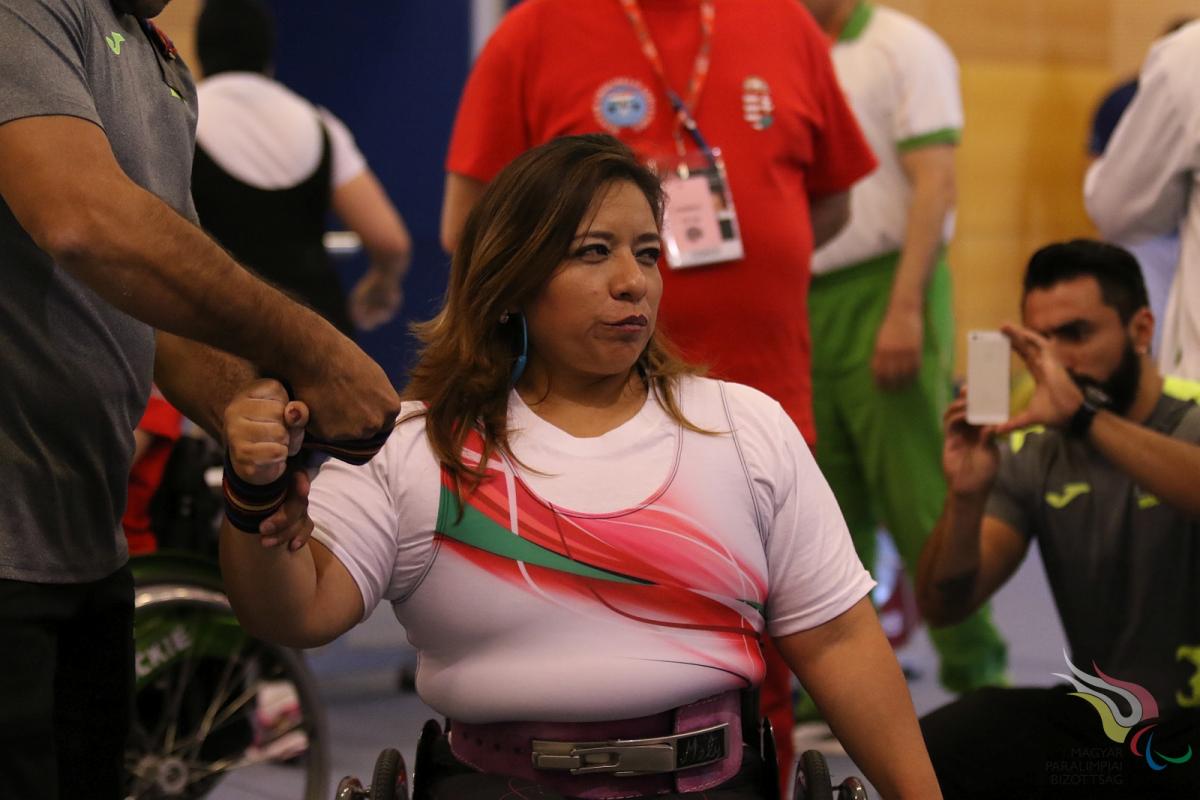 Mexico's Amalia Perez competing at the 2017 World Para Powerlifting World Cup in Eger, Hungary.