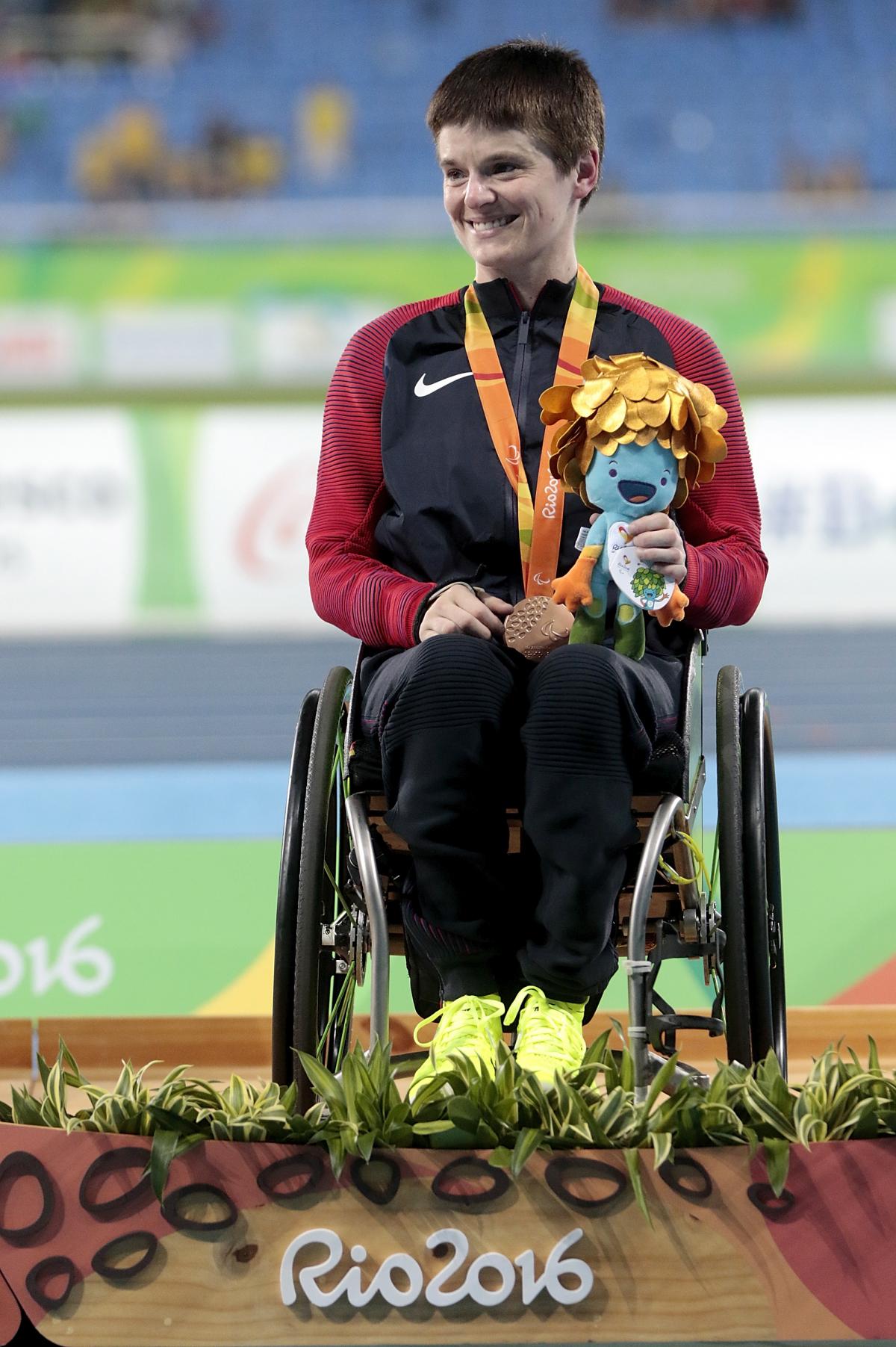 The USA's Cassie Mitchell won a bronze medal in the women's club throw F51 at Rio 2016.