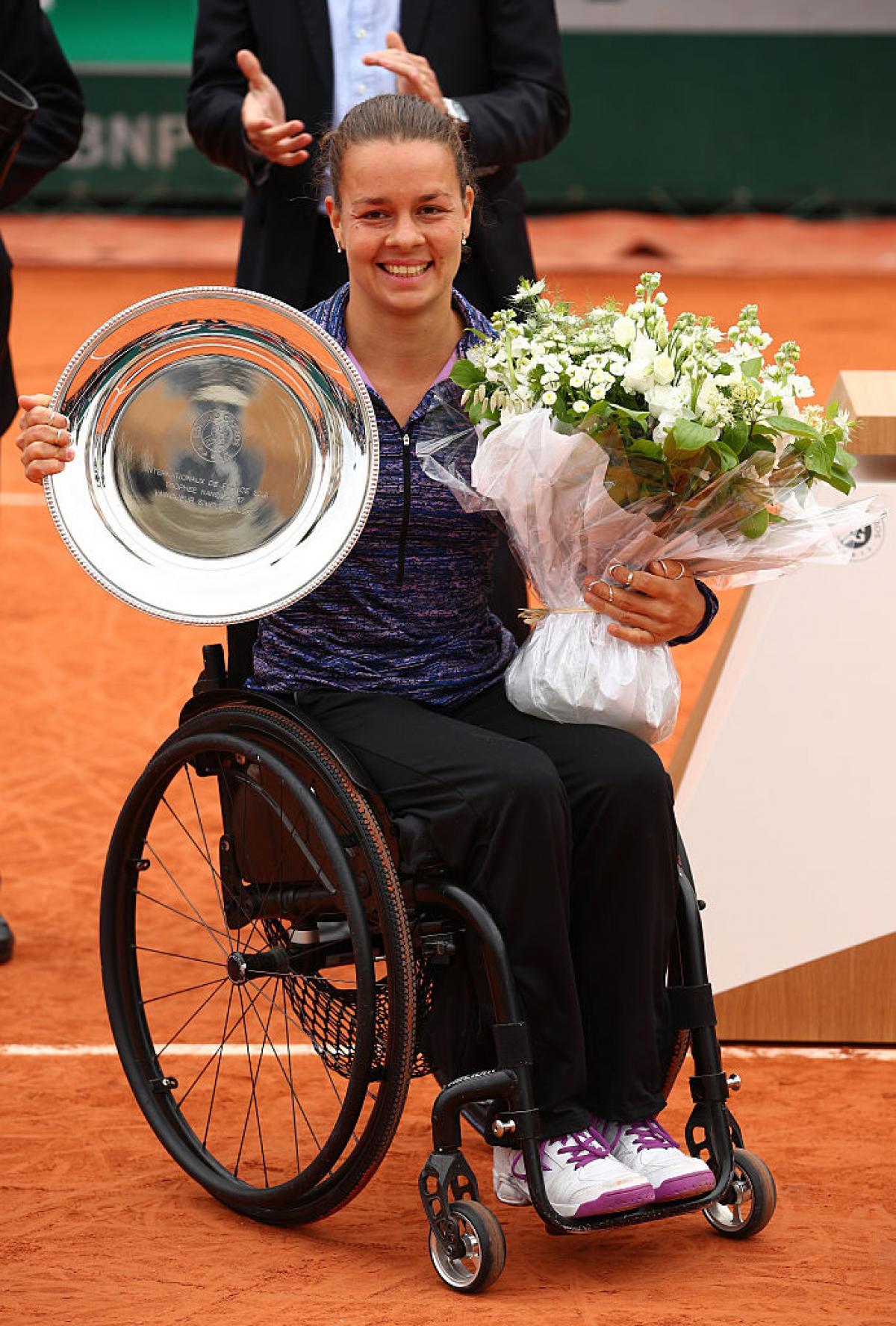 Dutch player Buis with singles trophy at Roland Garros