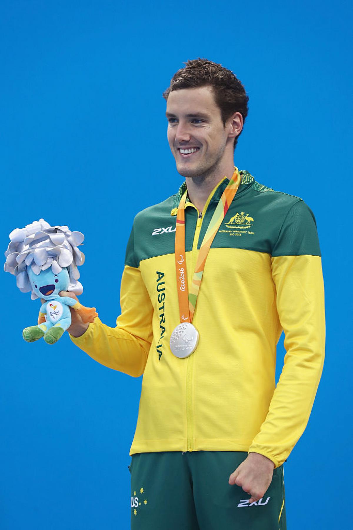 Australia's Blake Cochrane celebrates on the podium at Rio 2016